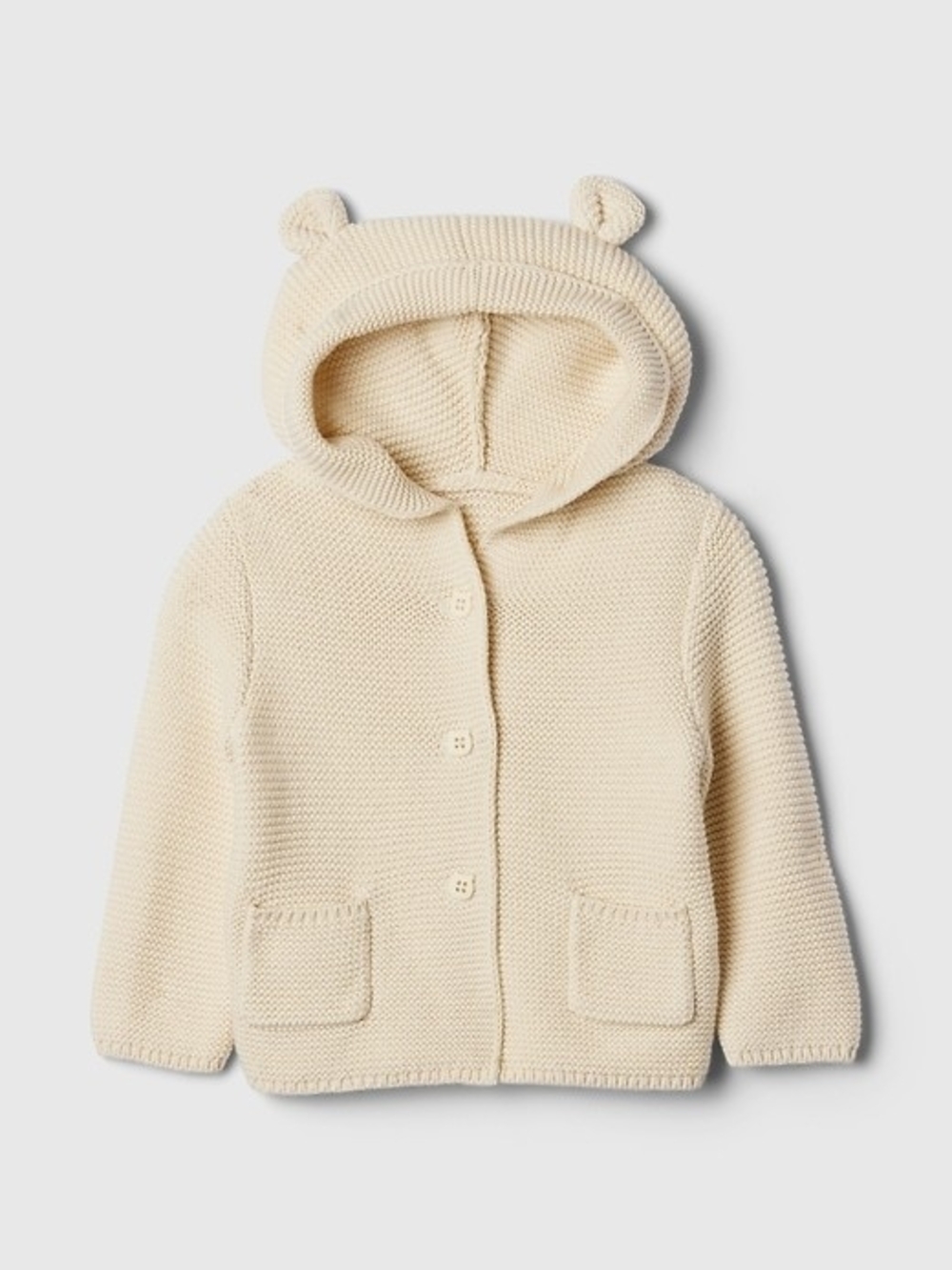 GAP Cream Knit Baby Hoodie with Bear Ears